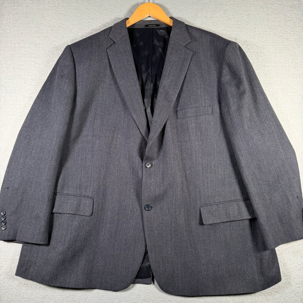 Joseph & Feiss Gold Mens 54R Grey Herringbone 100% Wool Blazer Sport Coat